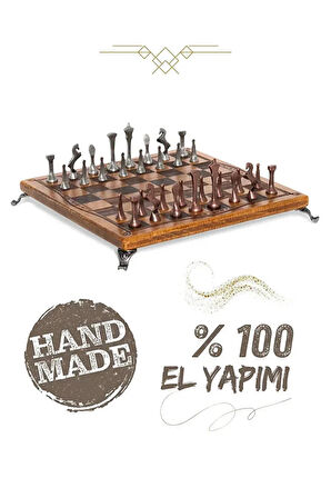 MC55 Metal Satranç Takımı | Gerçek Kayın Ağacı Satranç Tahtası - 30x30cm | Antik Taşlar