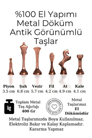 MC55 Metal Satranç Takımı | Gerçek Kayın Ağacı Satranç Tahtası - 30x30cm | Antik Taşlar