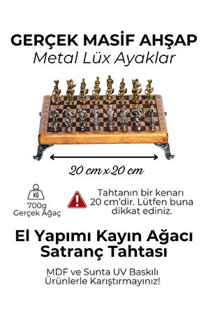 MC59 Bizans Figürlü El Yapımı Metal Satranç Takımı – Kayın Ağacı Satranç Tahtası - Lüks Hediyelik