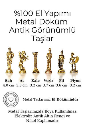 MC59 Bizans Figürlü El Yapımı Metal Satranç Takımı – Kayın Ağacı Satranç Tahtası - Lüks Hediyelik