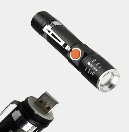 Mini Fener Dahili Batarya Kendinden USB Şarj Soketli T6 Led Zoom