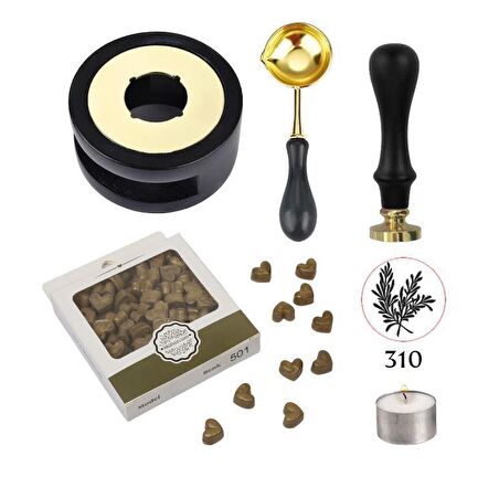 Davetiye Mum Mühürü Uygulama Seti Siyah Renk 310 Botanik Desen