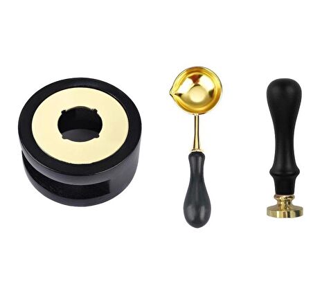 Davetiye Mum Mühürü Uygulama Seti Siyah Renk 310 Botanik Desen