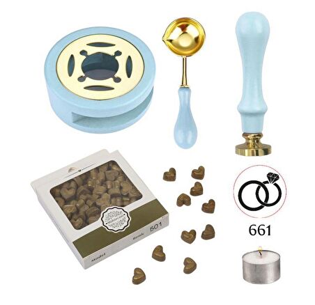 Davetiye Mum Mühürü Uygulama Seti Mavi Renk 661 Yüzükler