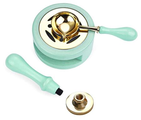 Davetiye Mum Mühürü Uygulama Seti Su Yeşili Renk 943 Çifte Kalp