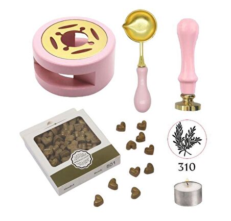 Davetiye Mum Mühürü Uygulama Seti Pembe Renk 310 Botanik Desen