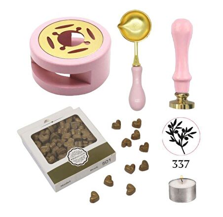 Davetiye Mum Mühürü Uygulama Seti Pembe Renk 337 Zeytin Dalı