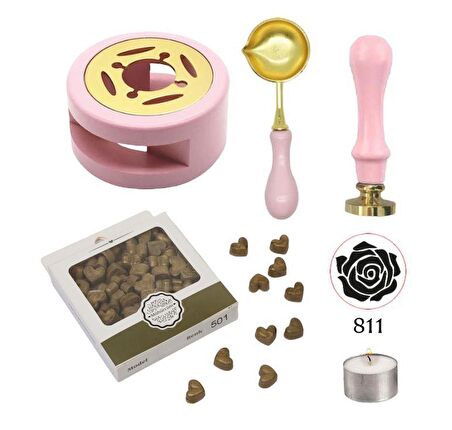 Davetiye Mum Mühürü Uygulama Seti Pembe Renk 811 Gül Desen