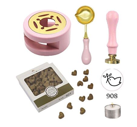 Davetiye Mum Mühürü Uygulama Seti Pembe Renk 908 Barış Güvercini