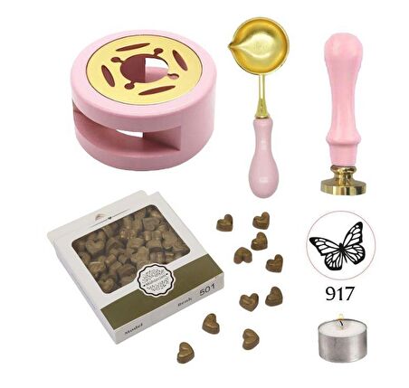 Davetiye Mum Mühürü Uygulama Seti Pembe Renk 917 Kelebek