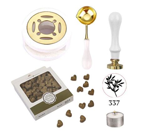 Davetiye Mum Mühürü Uygulama Seti Beyaz Renk 337 Zeytin Dalı