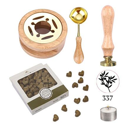 Davetiye Mum Mühürü Uygulama Seti Ahşap Rengi 337 Zeytin Dalı