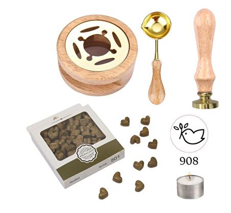 Davetiye Mum Mühürü Uygulama Seti Ahşap Rengi 908 Barış Güvercini