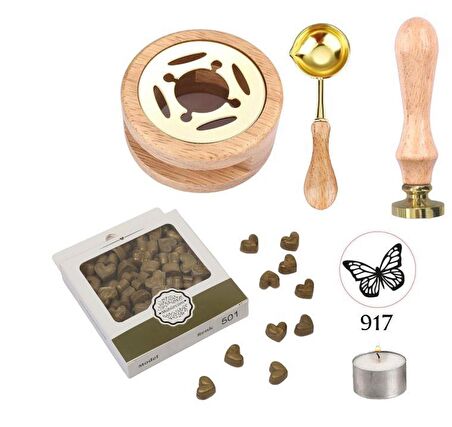Davetiye Mum Mühürü Uygulama Seti Ahşap Rengi 917 Kelebek