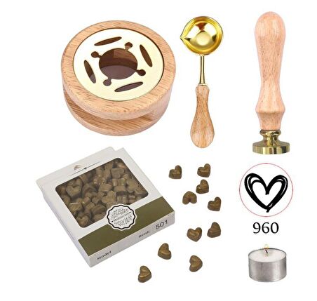 Davetiye Mum Mühürü Uygulama Seti Ahşap Rengi 960 Kalp