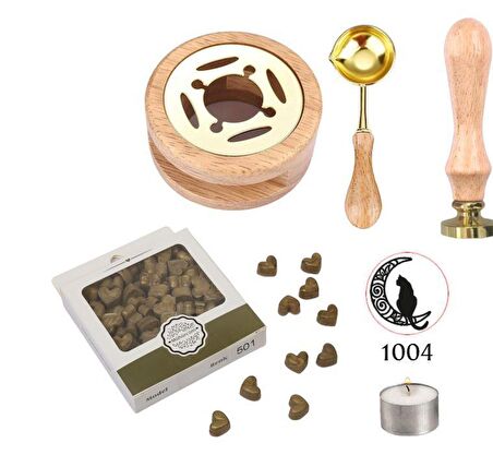 Davetiye Mum Mühürü Uygulama Seti Ahşap Rengi 1004 Ay Kedi