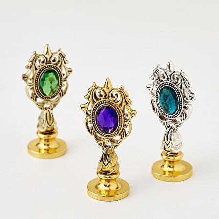 Kraliyet Mor Taşlı Döküm Metal Mum Mühürü Sapı Antik Gold 