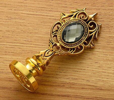 Kraliyet Füme Taşlı Döküm Metal Mum Mühürü Sapı Antik Gold 