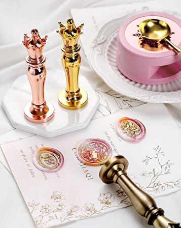 Mum Mühür Damga Kolu Premium Metal Kraliyet Tacı Bronz 