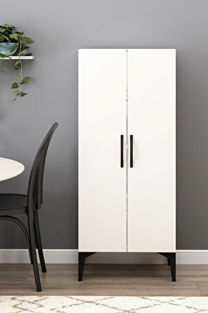 Erzak Dolabı Köşe 135 cm Çok Amaçlı Dolap Kiler Dolabı Beyaz