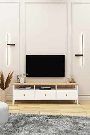 Remy Tv Ünitesi Ahşap Kulplu 150 cm Alt Modül SepetBeyaz