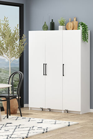 Erzak Dolabı 3 Kapaklı 180 cm Çok Amaçlı Banyo Kiler Dolabı Beyaz