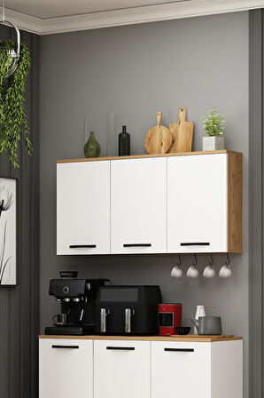 Smart Kahve Köşesi Airfry Dolabı Üst Modül Çok Amaçlı Erzak Dolabı SepetBeyaz