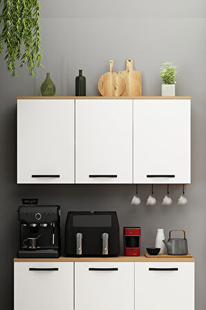 Smart Kahve Köşesi Airfry Dolabı Üst Modül Çok Amaçlı Erzak Dolabı SepetBeyaz