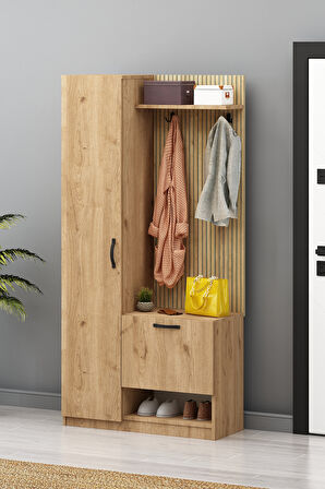 Lora Portmanto Tek Kapılı Vestiyer Ayakkabılık Meşe