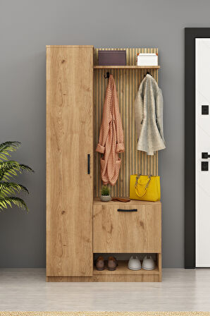 Lora Portmanto Tek Kapılı Vestiyer Ayakkabılık Meşe