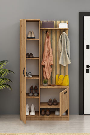 Lora Portmanto Tek Kapılı Vestiyer Ayakkabılık Meşe