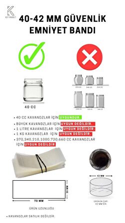 Standart Kavanoz Güvenlik Emniyet Bandı 100 Adet, 40-42mm Ağız Çapına Uygun,70x30mm Boyut, Baskısız