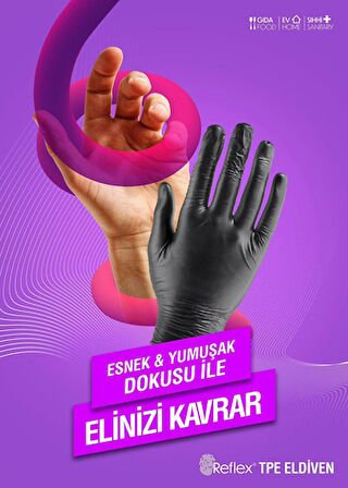 Reflex Slımfıt Glove Pudrasız Tek Kullanımlık Yeni Nesil Teknoloji Siyah M Beden Eldiven 100'lü Paket 20 Kutu