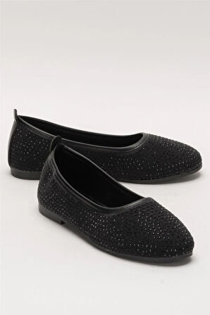 Kadın Taş Detay Şık Günlük Babet Ayakkabı SİYAH