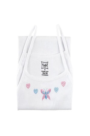 Kız Çocuk Beyaz İp Askılı işlemeli Ribana Atlet %100 Pamuk 12'Li Paket