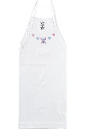 Kız Çocuk Beyaz İp Askılı işlemeli Ribana Atlet %100 Pamuk 12'Li Paket