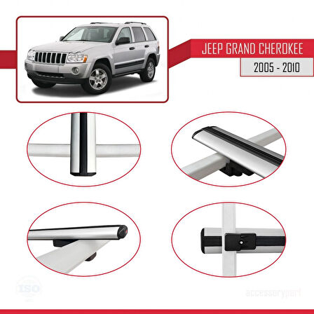 Jeep Grand Cherokee 3 (WK) 2005-2010 Arası ile Uyumlu BASIC Model Ara Atkı Tavan Barı Gri 2 Adet