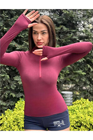 Fermuarlı Su Geçirmez Fitted Uzun Kollu Bluz Uzun Kollu T-shirt