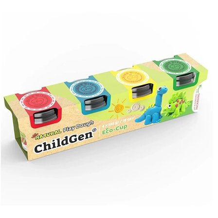 childgen oyun hamuru ecocup - 125 gr 4'lü set dinozor (mavi-kırmızı-sarı- yeşil)