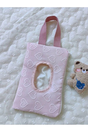 Pembe Kalp Desenli Kumaş Islak Mendil Çantası