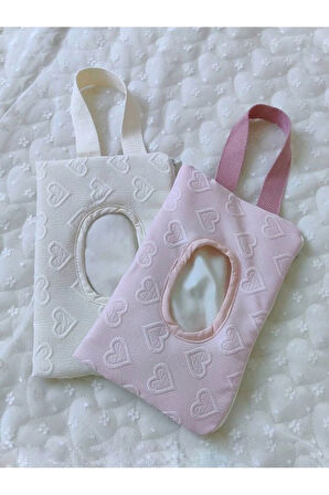 Pembe Kalp Desenli Kumaş Islak Mendil Çantası