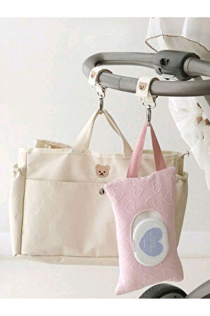 Pembe Kalp Desenli Kumaş Islak Mendil Çantası