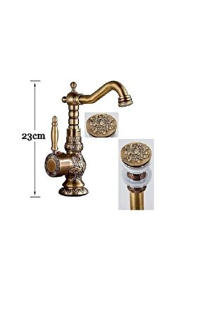 Banyo Lavabo Bataryası Desenli Antik Renk Gider Süzgeçli Set 7 Yıl Garantili İthal