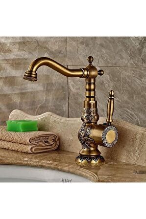 Banyo Lavabo Bataryası Desenli Antik Renk Gider Süzgeçli Set 7 Yıl Garantili İthal