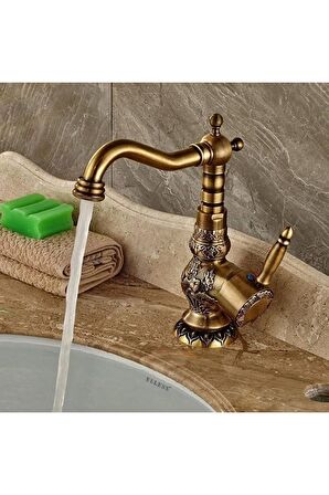 Banyo Lavabo Bataryası Desenli Antik Renk Gider Süzgeçli Set 7 Yıl Garantili İthal