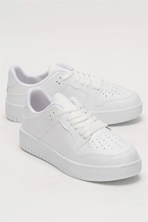 Unisex Bağcıklı Spor Sneaker Ayakkabı BEYAZ - BEYAZ
