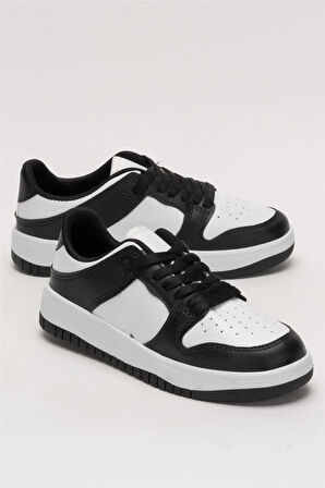 Unisex Bağcıklı Spor Sneaker Ayakkabı BEYAZ - SİYAH