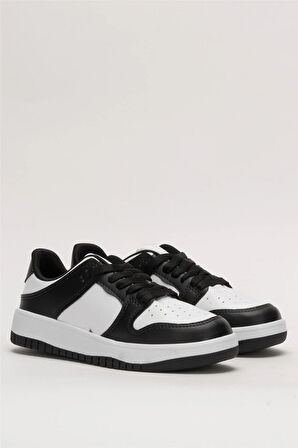 Unisex Bağcıklı Spor Sneaker Ayakkabı BEYAZ - SİYAH