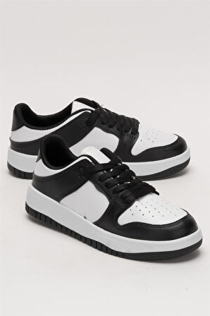 Unisex Bağcıklı Spor Sneaker Ayakkabı BEYAZ - SİYAH