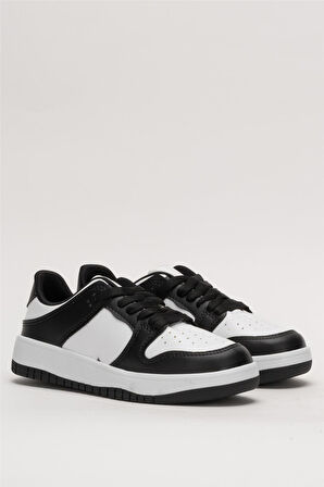 Unisex Bağcıklı Spor Sneaker Ayakkabı BEYAZ - SİYAH
